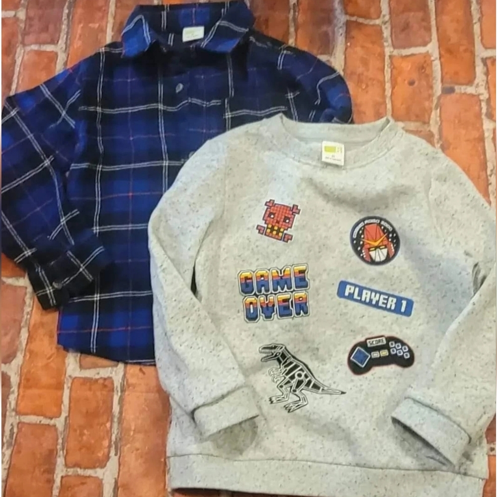 Crazy 8 Boys Button Up & Sweatshirt 3t Dino Video Game Over